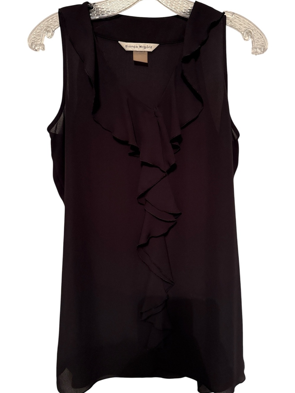 Sleeveless Ruffle Front Top - Black